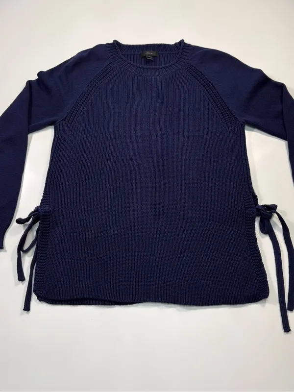 J. Crew Cotton Blend Navy Crewneck Sweater with Side Ties - Image 2