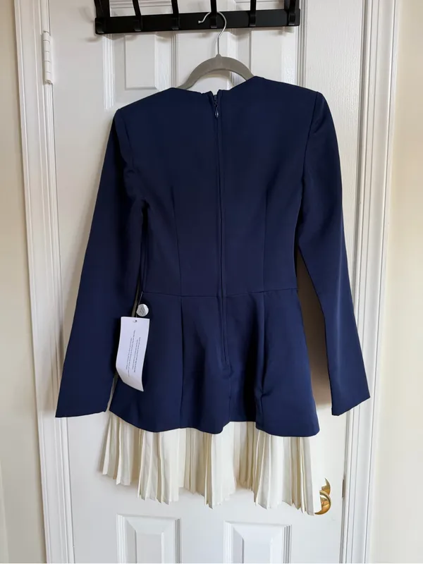 NWT Club L London Lysette Navy Sweetheart Pleated Mini Dress Size 6 - Image 4