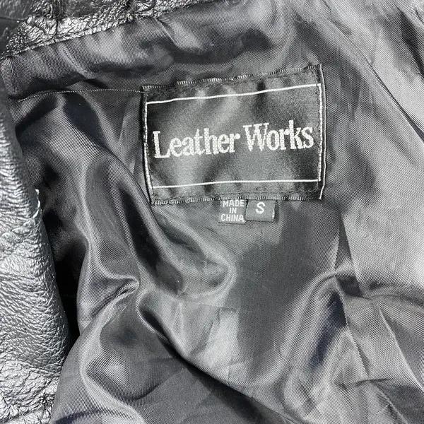Leather Works Vintage  Black Patchwork Leather Waist Tie Jacket - Image 7