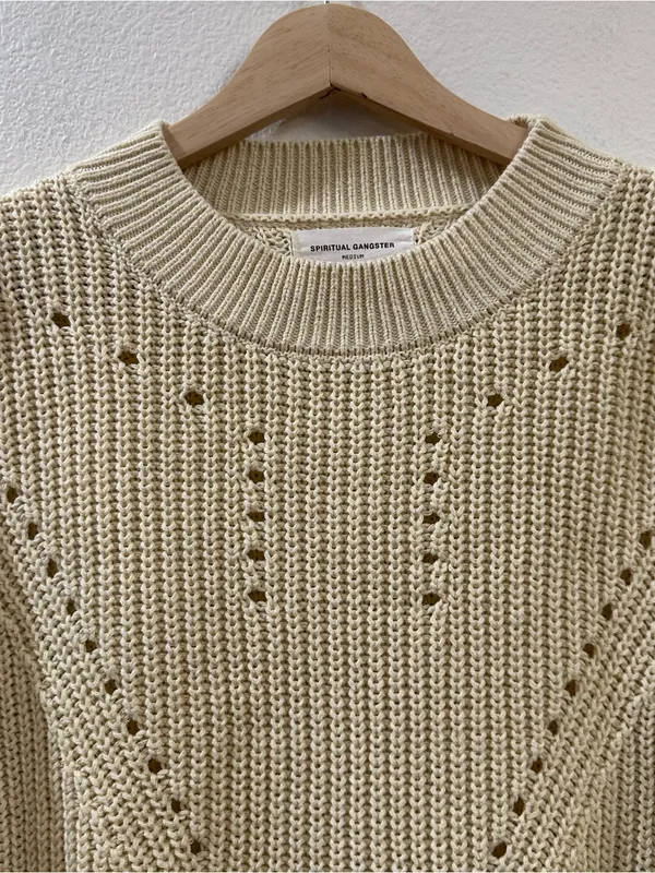 Spiritual Gangster Cream Cotton Cashmere Harper‎ Women's Cropped Sweater Size M - Image 4