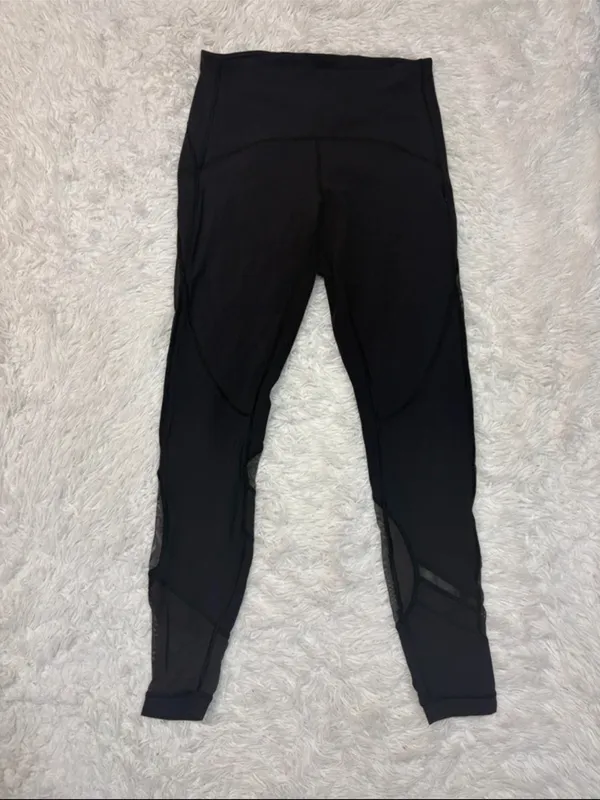 Lululemon Black Mesh-Panel High-Waist Leggings - Image 2