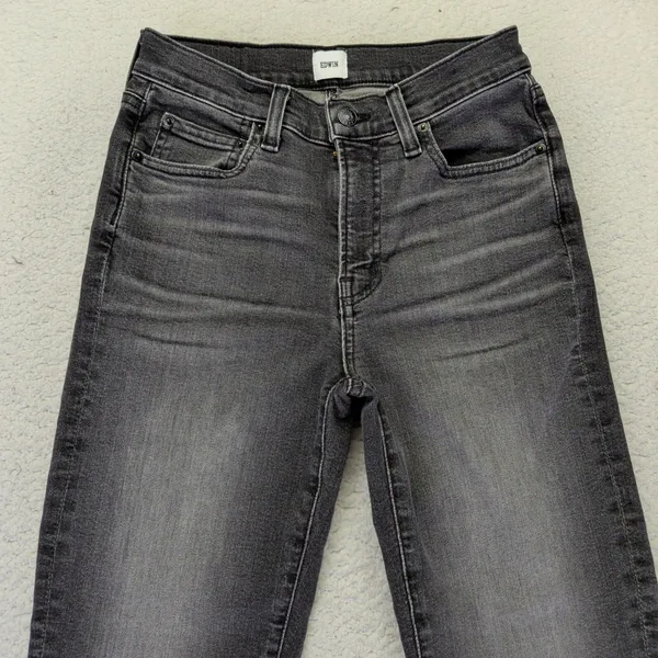 Edwin Bree Slim Straight Jeans Womens 25 Ash‎ Black Faded Raw Hem Made in USA - Image 3