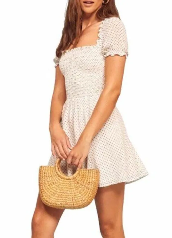 REFORMATION Bambina Polka Dot Dress in Vanilla Size Large - Image 3