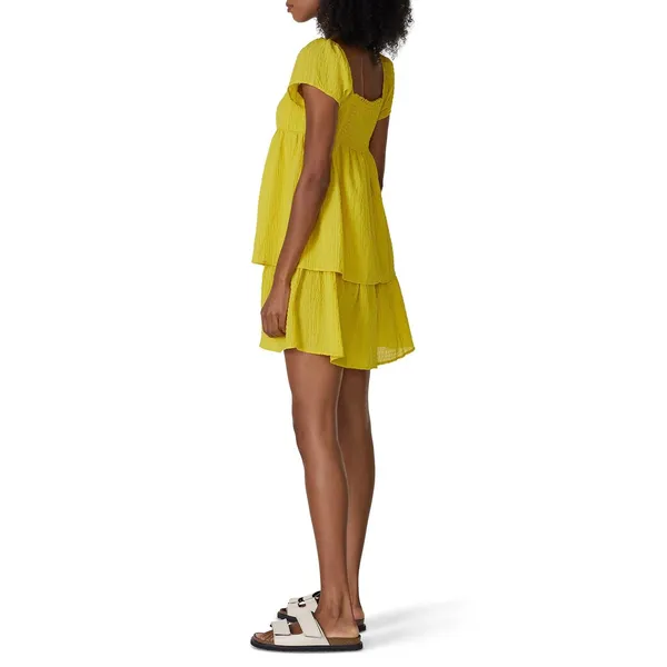 RTR Now Yellow Smocked Babydoll Mini Dress XS Puff Sleeve‎ Textured Cottagecore - Image 2