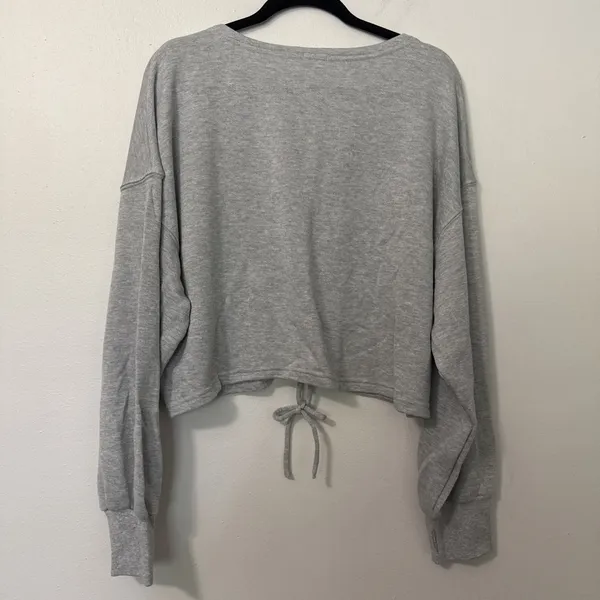 OFFLINE by Aerie Gray Knit Cropped Top Size Large Drawstring Ruched Thumb Holes - Image 5