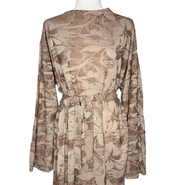 Zara Midi Dress Sz Large Long Mock Neck Party Career Belt Neutral Floral Stretch - Image 4