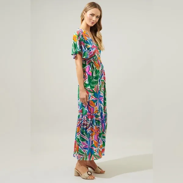 Sugarlips colorful maxi dress Paradise Falls Button Down Flutter sleeve tropical - Image 15