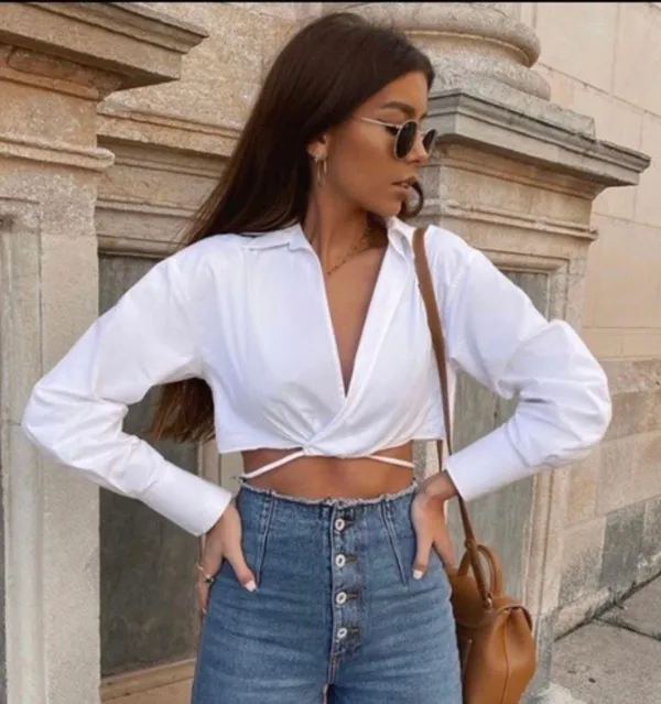 Zara NWT White Wrap Crop Top - Image 2