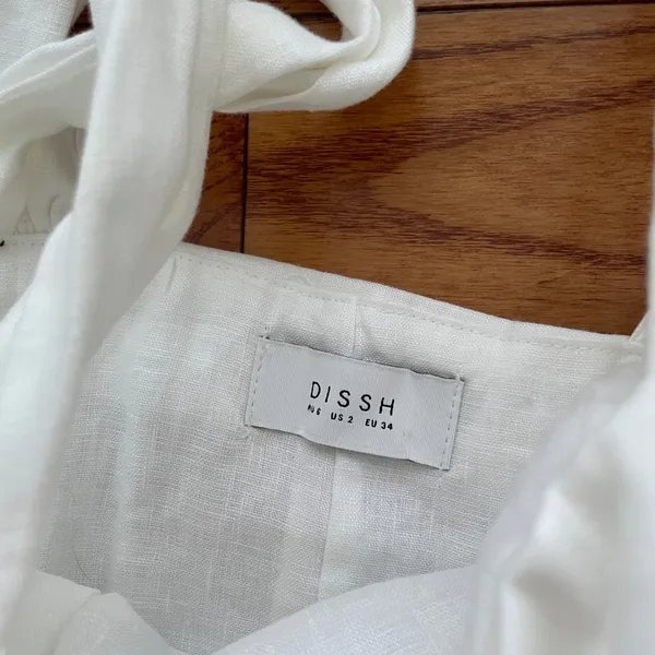 DISSH Aisle White 100% Linen Bow Square Neck Mini Dress - Image 12