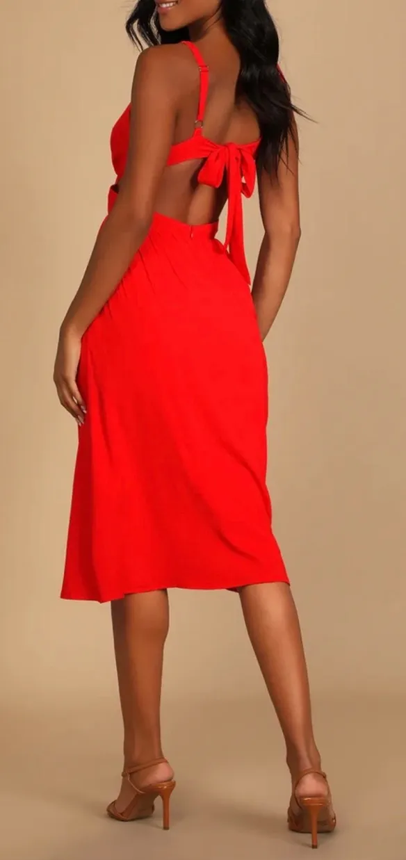 Lulus Red V-Neck Midi Dress - Image 2