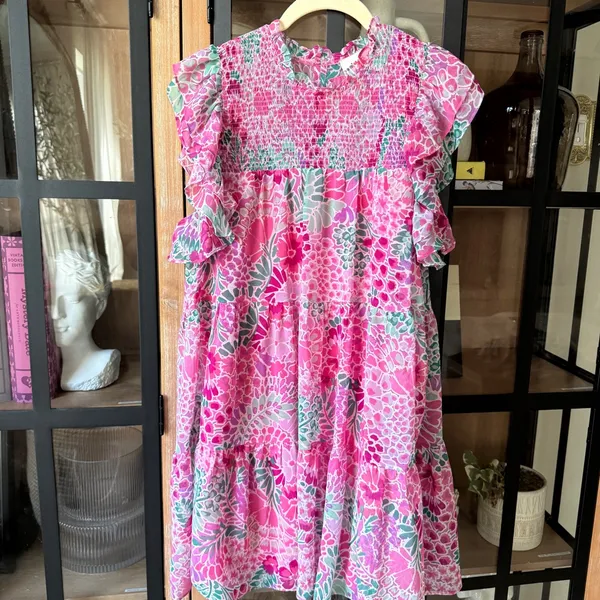 Red Dress Boutique Aura floral smocked dress mini colorful chiffon flutter ruffle short sleeve - Image 5