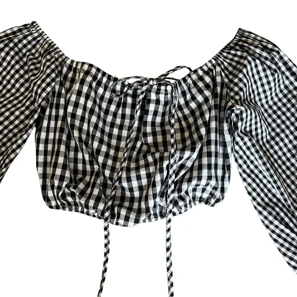 Lovers + Friends x Revolve Women’s Addison Off Shoulder Gingham Black Crop Top - Image 4