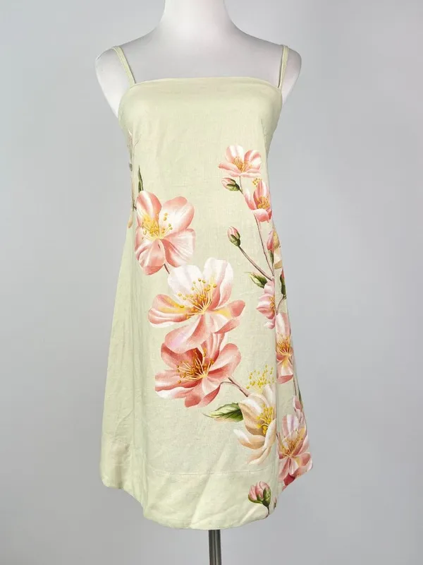 NWOT Farm Rio Linen Blend Floral Print Sleeveless Mini Dress Elastic Waist Sz M - Image 4