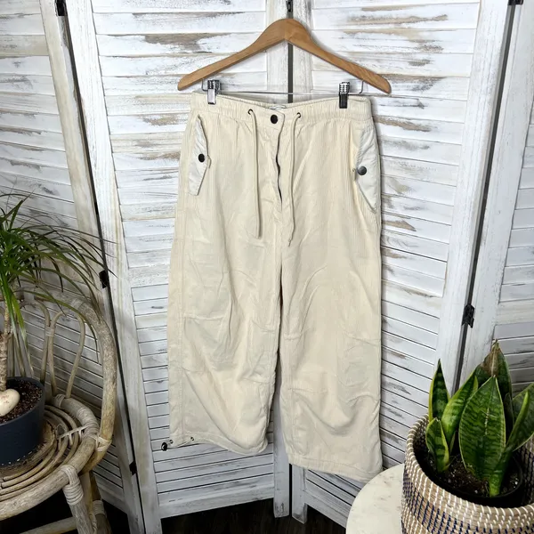 URBAN OUTFITTERS 90s Y2K Wide Leg Corduroy Pants Cream Size Large - Image 4