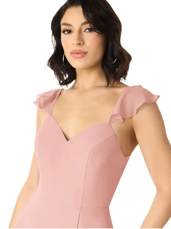 NWT Azazie Everett Rosette A-Line V-neck Ruched Chiffon Dress - Image 3