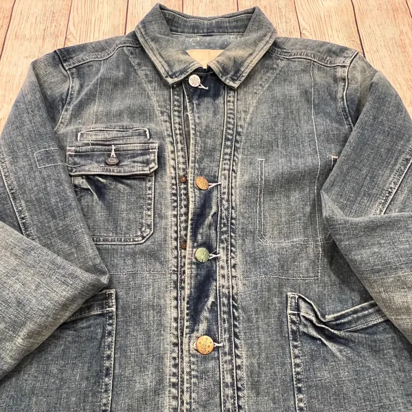 Sundance Women‎ Blue Denim Chore Jacket Mismatched Buttons Distressed Medium M - Image 2