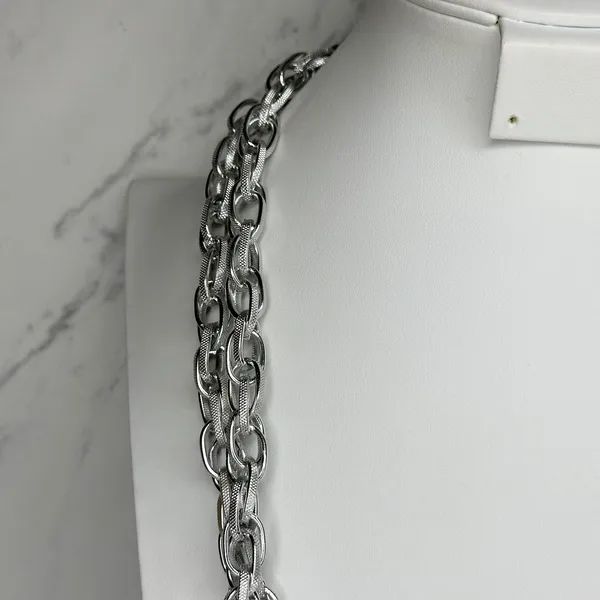 Textured Chain Link Tassel Open Wrap Necklace Silver Tone ✨ - Image 7