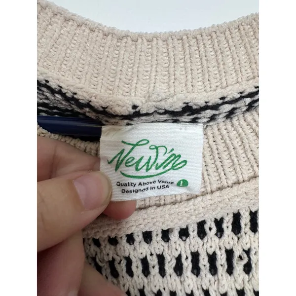 Newin Knit Sweater Womens Large Cream Black Excellent Cropped Balloon Sleeve - Image 2