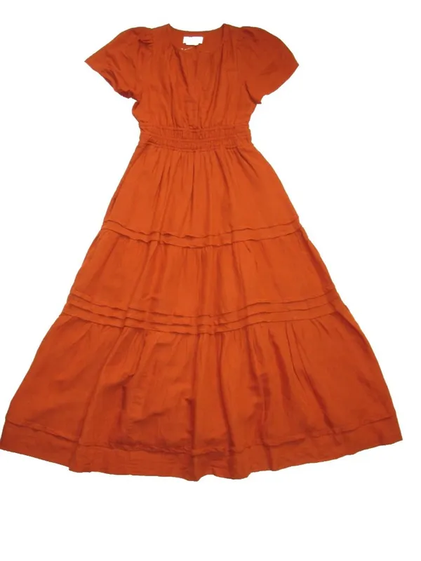 NWT by Anthropologie Somerset Maxi in Dark Orange Linen Edition Dress XS - Image 4
