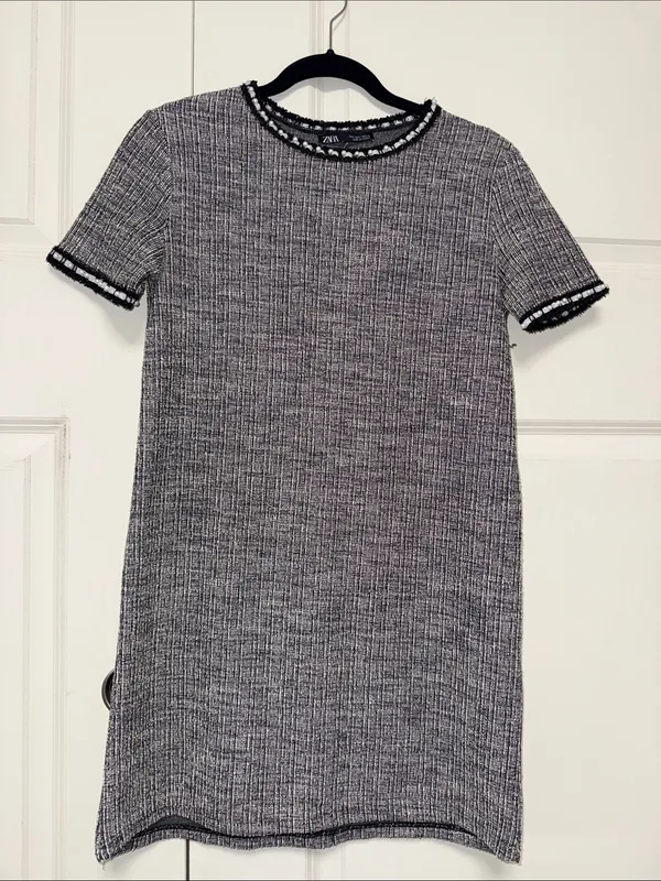 Zara Gray and Black Tweed-Effect Mini Dress - Image 3