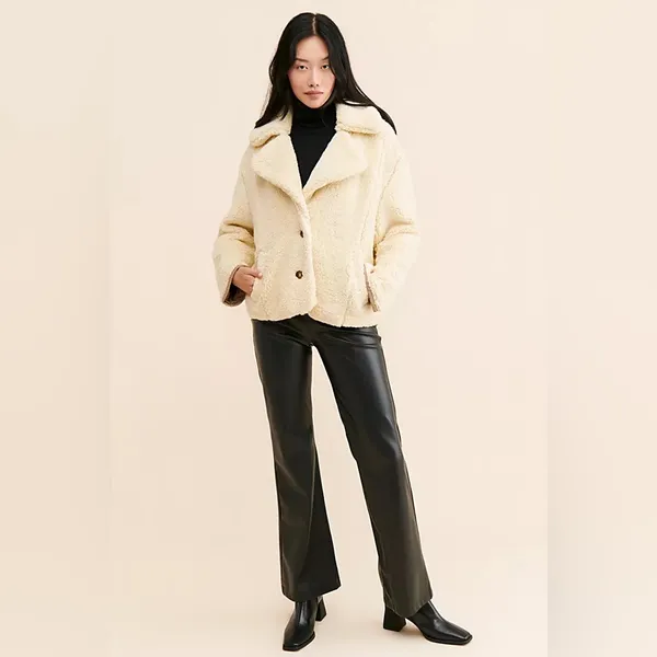Free People We The Free Joplin Cozy Jacket Cream Sherpa‎ Coat Womens Size L - Image 4