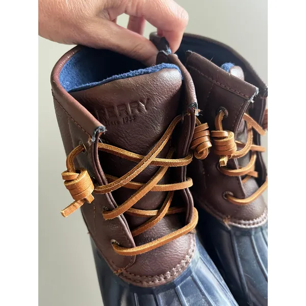 Sperry Saltwater Duck Boots Navy Brown Side Zip Womens 5 / 37 Rain Snow Gorpcore - Image 4