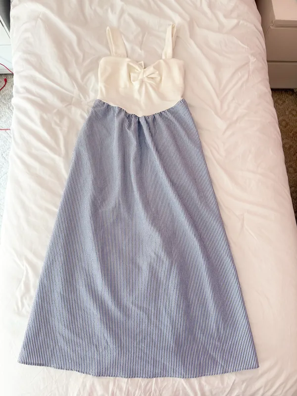 Altar’d State Romina Ivory And Blue Striped Midi Dress Size Small - Image 2