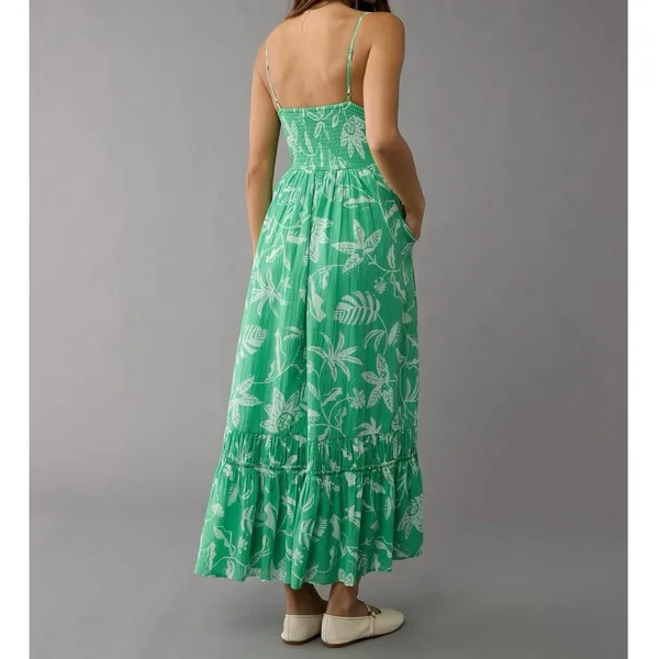 American Eagle Corset Tiered Floral Cotton Midi Dress Medium Women’s Green - Image 6
