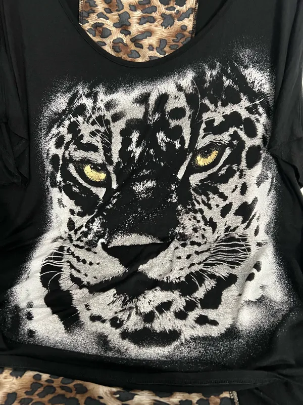 Free Kisses Leopard Print & Animal Design Hi-Lo Women's Top - Image 2
