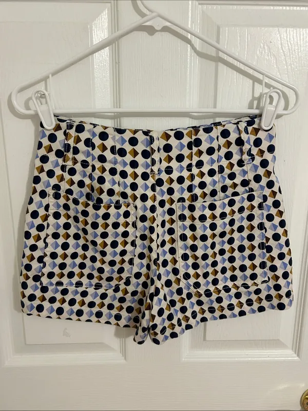 Anthropologie Maeve The Colette Shorts Blue Geometric Print High Waist Size 26 - Image 8