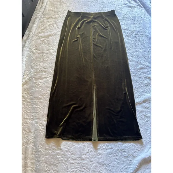 Max Studio Skirt Size L Green Velvet Skirt Elastic Waist Made In USA - Image 10