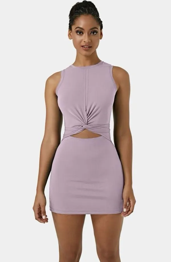 Halara Sleeveless Cut Out Tie Back 2-Piece Pocket Mini Yoga Activity Dress large - Image 14