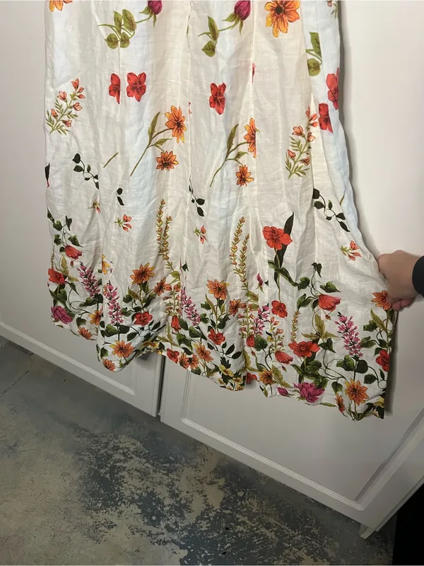 & Other Stories 100% Linen Floral Puff Sleeve Midi Dress - Image 13