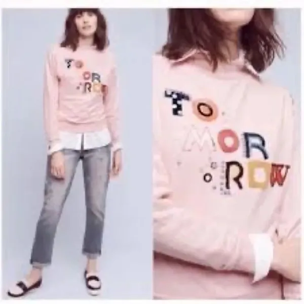 Anthropologie Postmark Pink Tomorrow Mixed Media Sweatshirt - Image 2