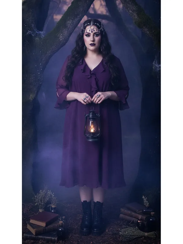 Lane Bryant Purple Sheer Chiffon Ruffle Wrap Dress Size 16 3/4 Sleeve - Image 5