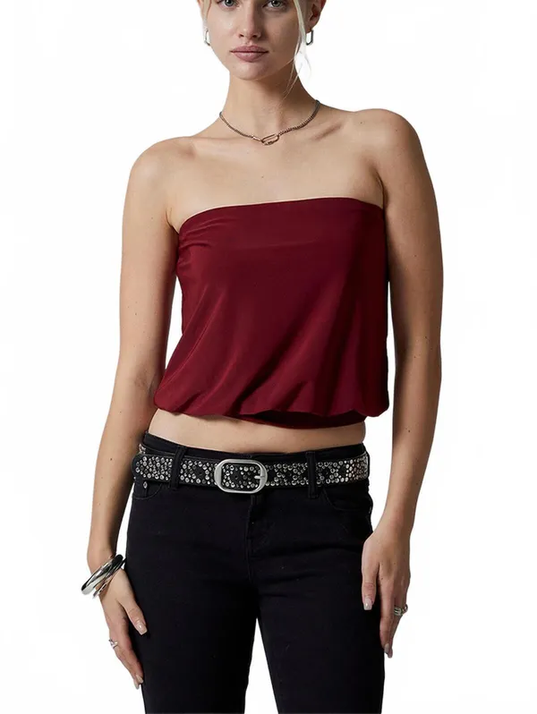 Pacsun Third Charm Penelope Strapless Bubble Tube Top NWT Burgundy Small - Image 3