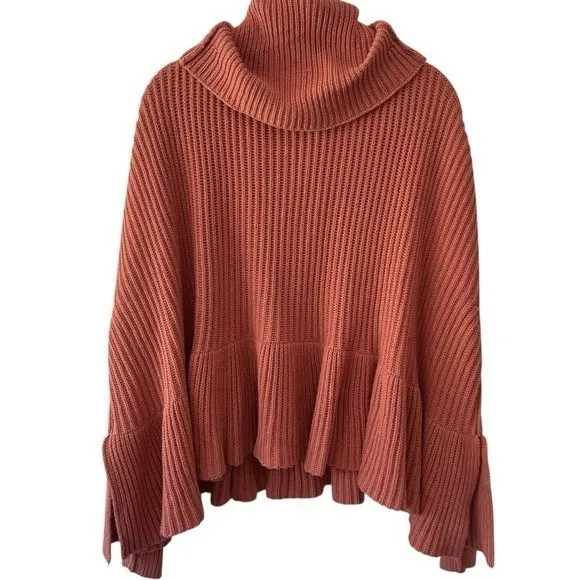 Free People Knit Cozy Pink Turtleneck Sweater Ruffle Cottagecore Feminine S - Image 6