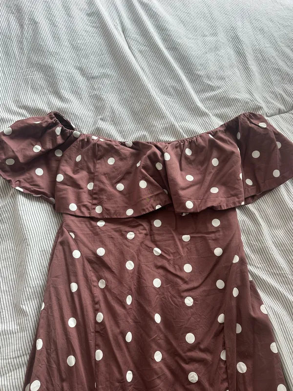 Old Navy Brown Polka Dot Midi Dress - Image 3