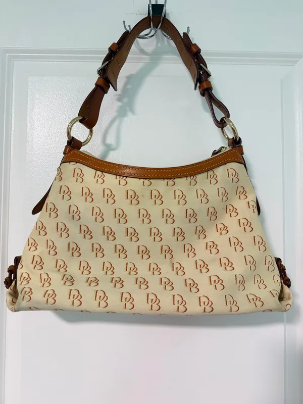 Dooney & Bourke Vintage Cream & Brown Hobo Bag - Image 2