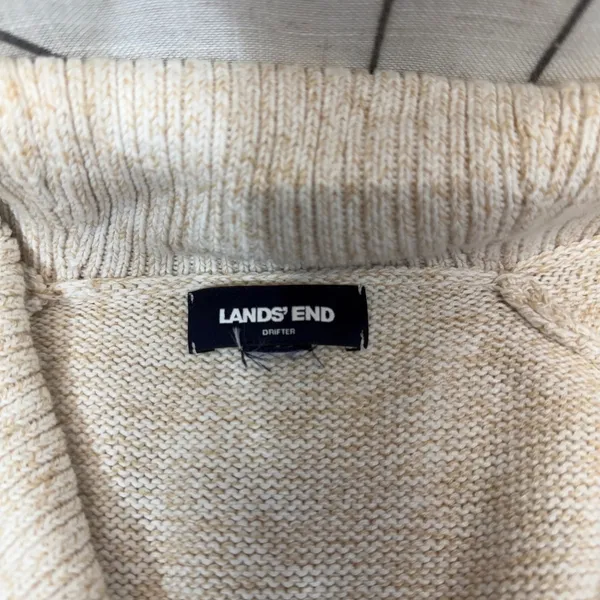 Lands End Cardigan‎ Sweater XL Cream Snowflake Fair Isle Drifter Shawl Collar - Image 5