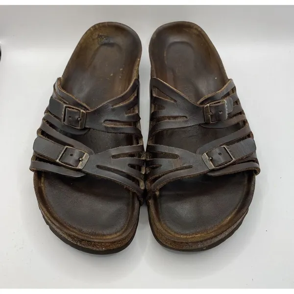 Birkenstocks Sz 38 US W7 Brown‎ Leather Mayari Arizona Granada slide Sandals Y2K - Image 3