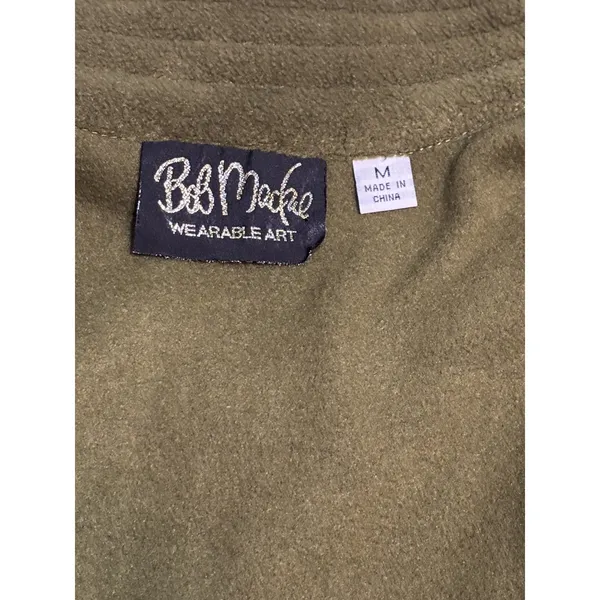 Bob Mackie Wearable Art Olive Embroidered Fleece Jacket Women's Medium Zip - Image 3