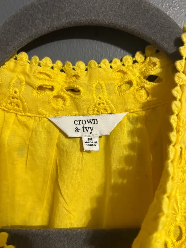 Crown & Ivy yellow eyelet lace coastal tank dress size medium - Image 3