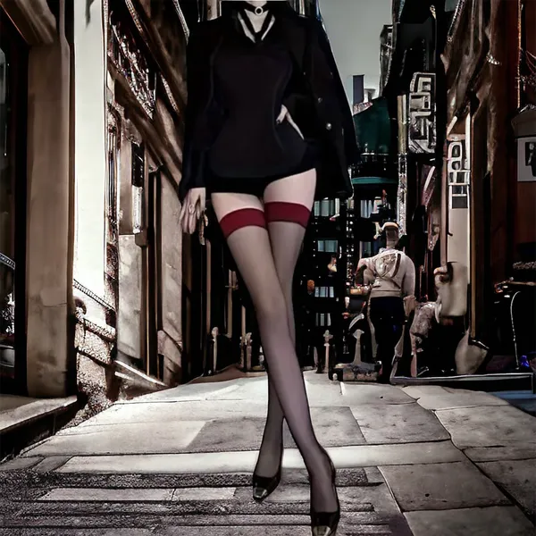 1 Pair Thin Light Two Tone, Control Top Sheer‎ Over The Knee Socks One Size Black - Image 9