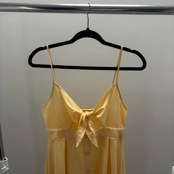 SHEIN Sunny Yellow Tie-Front Spaghetti Strap Button Dress - Image 4