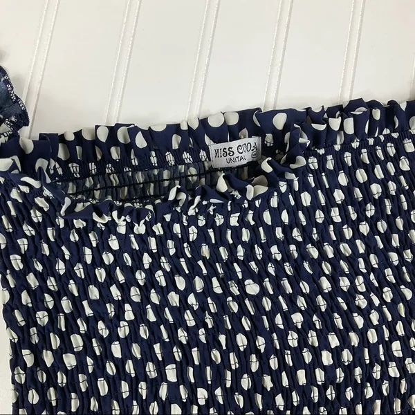 Miss Cocoa Navy & White Polkadot Sheared Crop Top Size Small - Image 3