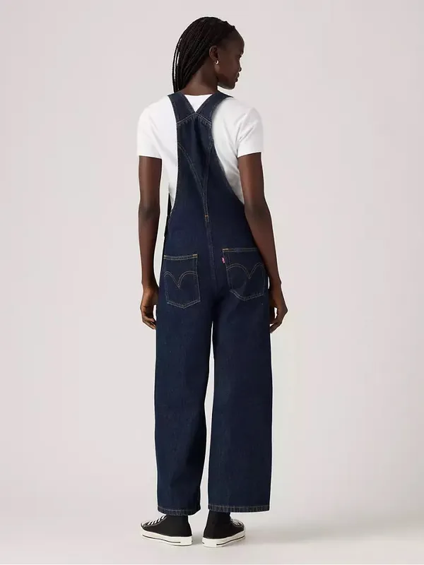 Levi’s Baggy Highwater Denim Overalls Sz L Dark Wash Workwear Womens - Image 2