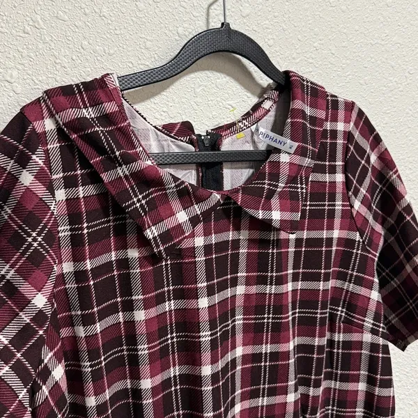 PIPHANY NWT Womens Plaid Peter Pan Collar Short Sleeve Zipper Dress medium‎ - Image 5
