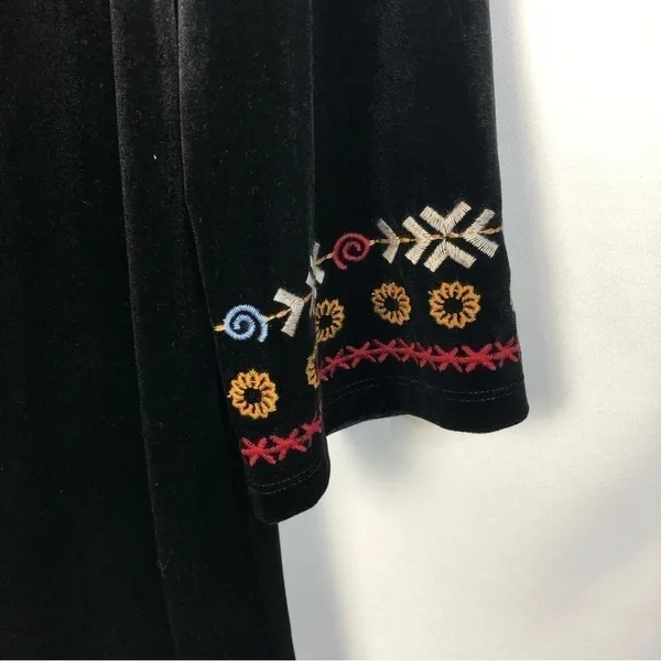 THML Black Velvet Floral Embroidered Long Sleeve Mini‎ Dress S - Image 4