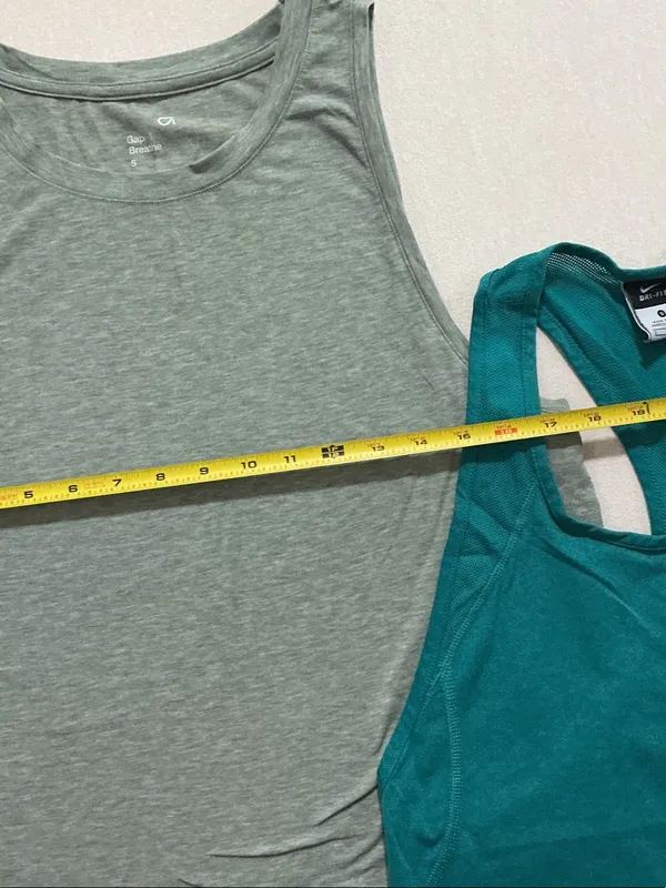 Nike and Gap Teal Racerback Tank Top with Heathered Sage Crop Layer - Image 6